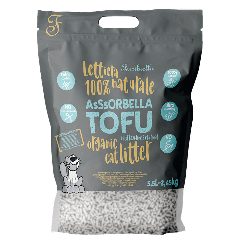 Areia aglomerante de Tofu com carvão e clorexidina para gatos - Ferribiella 5.5L