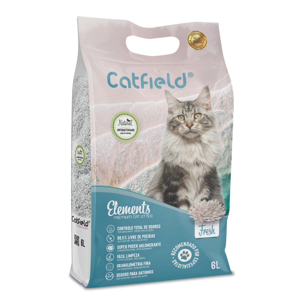 Areia Aglomerante para Gato Catfield Elements Fresh – Bentonite Branca com Alto Controlo de Odores
