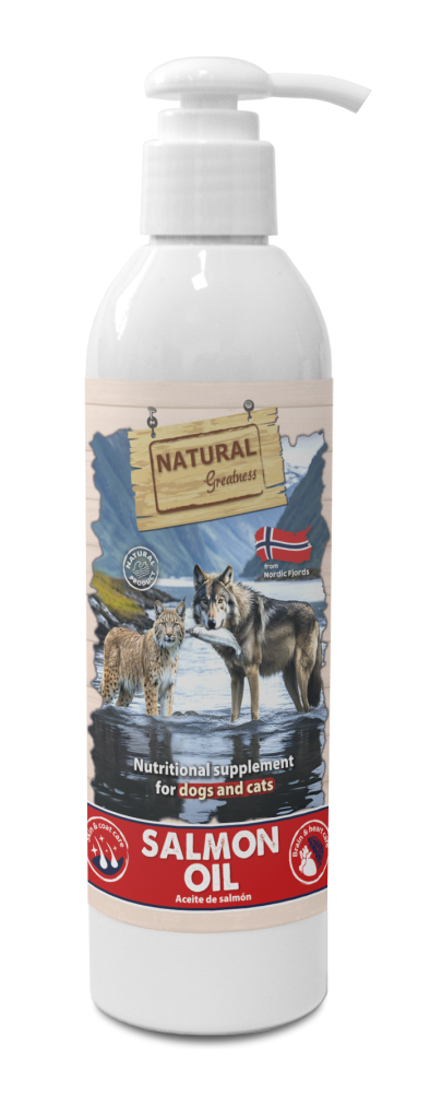 Óleo de Salmão Natural Greatness para Cães e Gatos – Suporte para Pele, Pelo e Bem-Estar