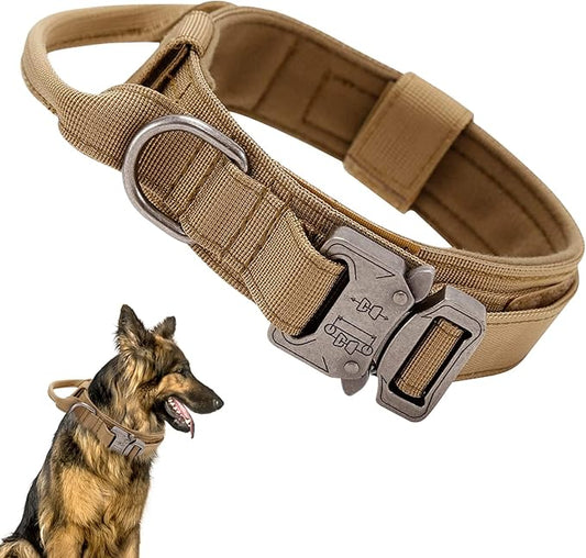 Coleiras táticas para cães, coleira de nylon ajustável com fivela de metal, anti-desgaste táticos ao ar livre coleiras com cabo de controlo para cães de tamanho médio