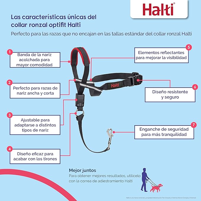 Coleira Ronzal Optifit HALTI - Para evitar que seu cão puxe a trela, Ajustável e Leve, com faixa nasal acolchoada