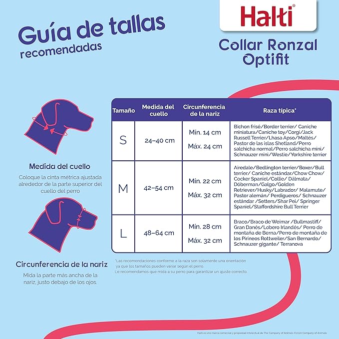 Coleira Ronzal Optifit HALTI - Para evitar que seu cão puxe a trela, Ajustável e Leve, com faixa nasal acolchoada