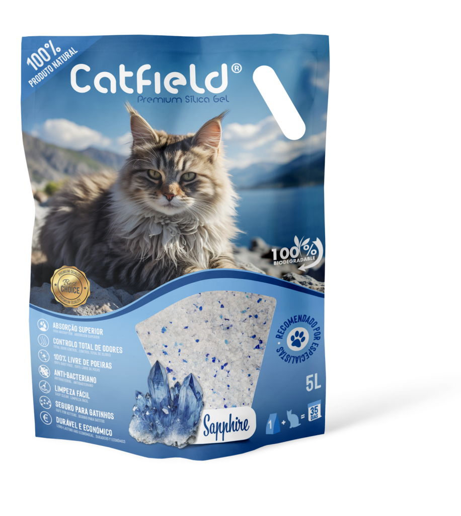 Areia de Sílica para Gato Catfield Premium Saphire – Máxima Absorção e Controlo de Odores