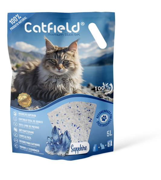 Areia de Sílica para Gato Catfield Premium Saphire – Máxima Absorção e Controlo de Odores