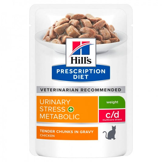 Hill's PD Urinary Stress + Metabolic c/d - Alimento em molho para gato com problemas urinários e excesso de peso - Frango  85g