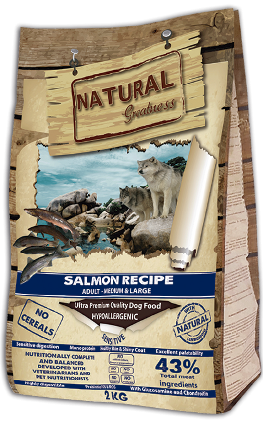 Ração Natural Greatness Salmão para Cão – Receita Hipoalergénica e Rica em Ómega 3