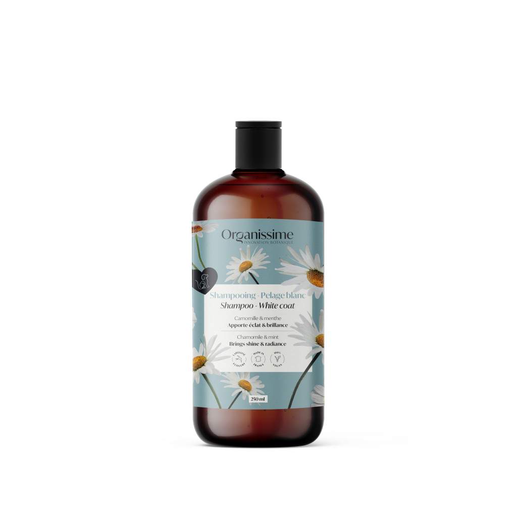 Champô para Cães de Pelo Branco Organissime White Coat – Realça a Cor e Brilho | 250 ml