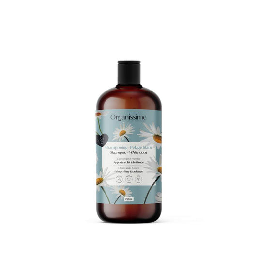 Champô para Cães de Pelo Branco Organissime White Coat – Realça a Cor e Brilho | 250 ml