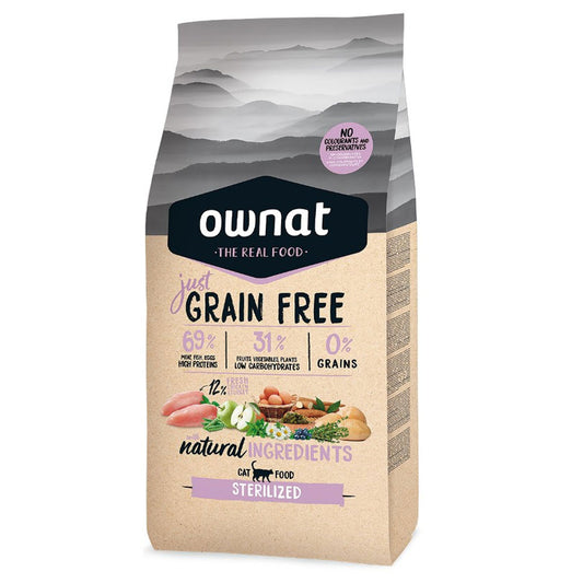 OWNAT Just Grain Free Sterilized - Ração seca sem cereais para gato adulto esterilizado - Frango