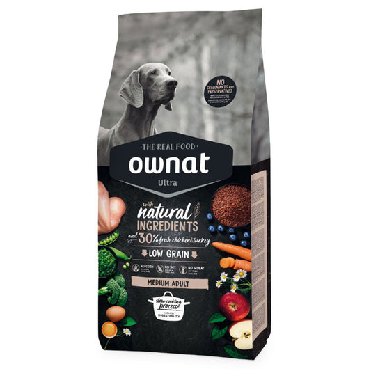 Ownat Ultra Medium Adult - Ração seca para cão de porte médio adulto - Frango e Peru 12Kg