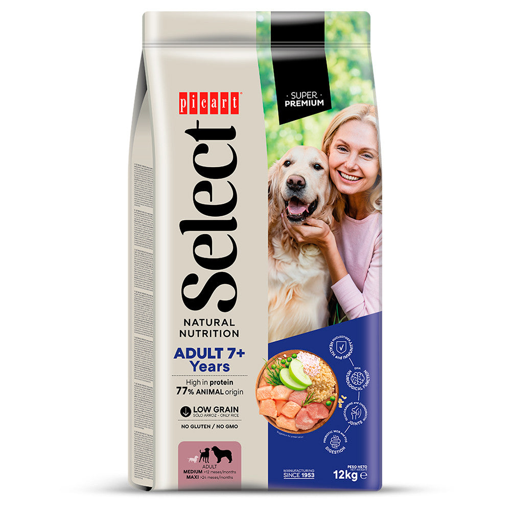 Picart Select 7+ - Ração seca para cão com mais de 7 anos - Frango e arroz