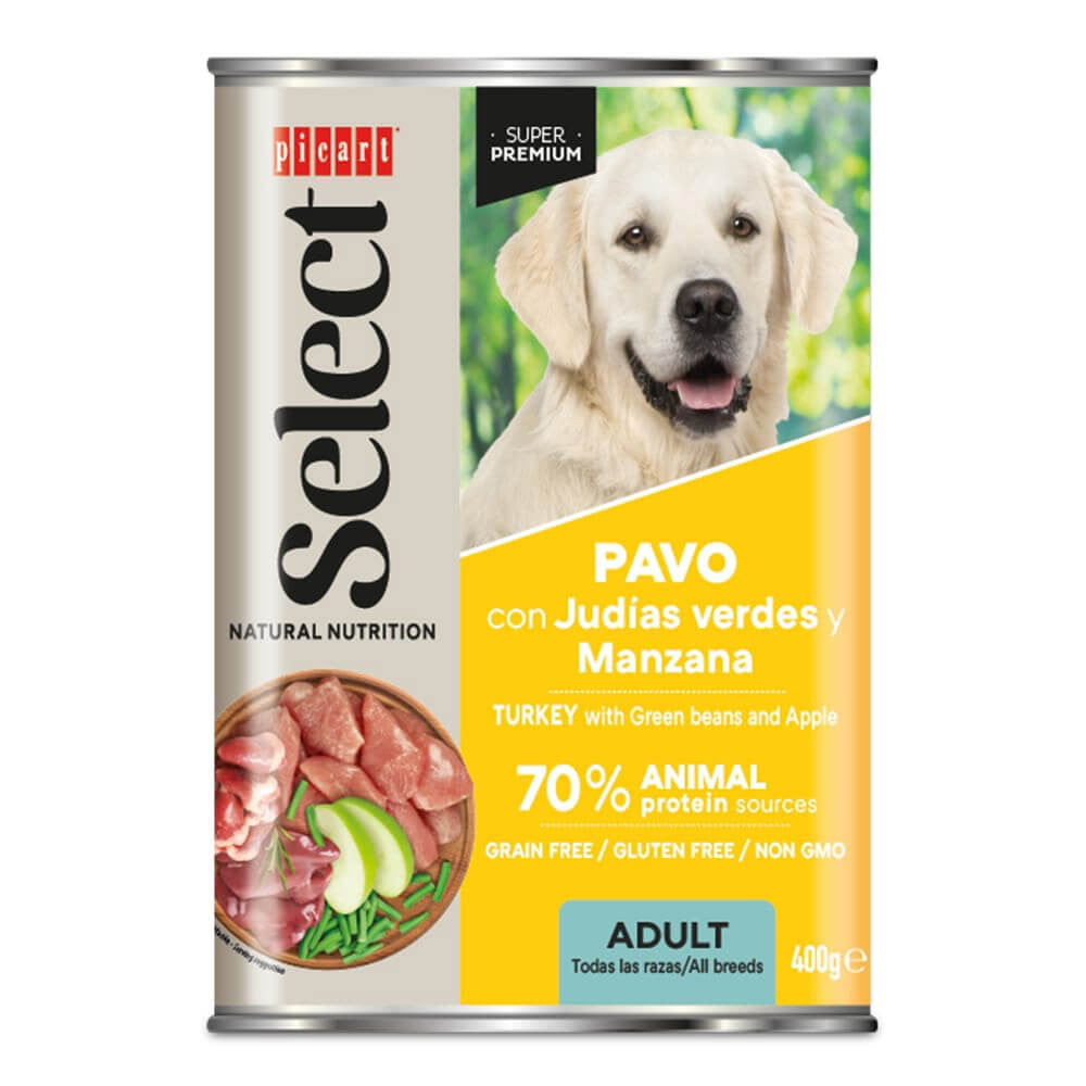 Picart Select - Alimento em patê para cão - Peru, feijão verde e maçã 400g  12 Latas