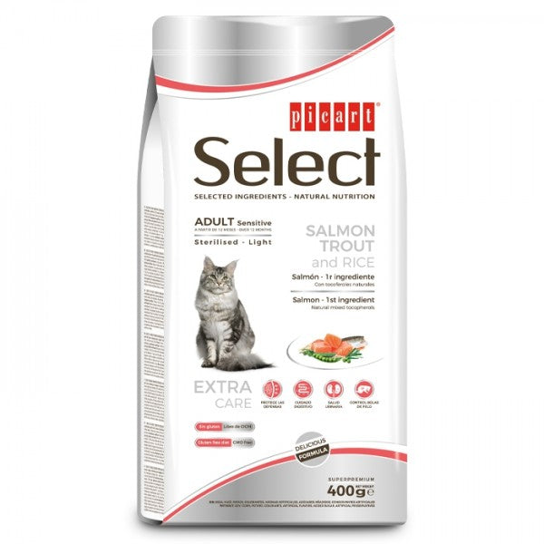 Picart Select Sensitive Sterilised/Light Gato Adulto - Salmão, Truta E Arroz